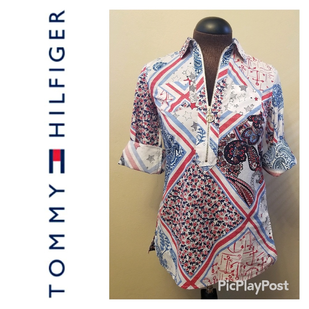 Tommy Hilfiger Floral Paisley Zip Up Tunic Top XS